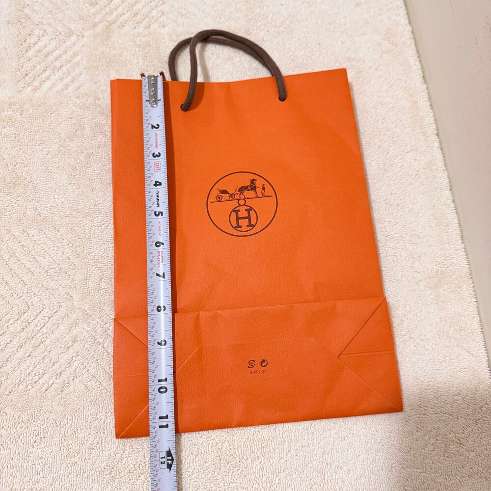 Hermès Orange Boutique Shopping Gift Bag Brown Rope Handles 11" x 8" x 3" - Picture 6 of 8